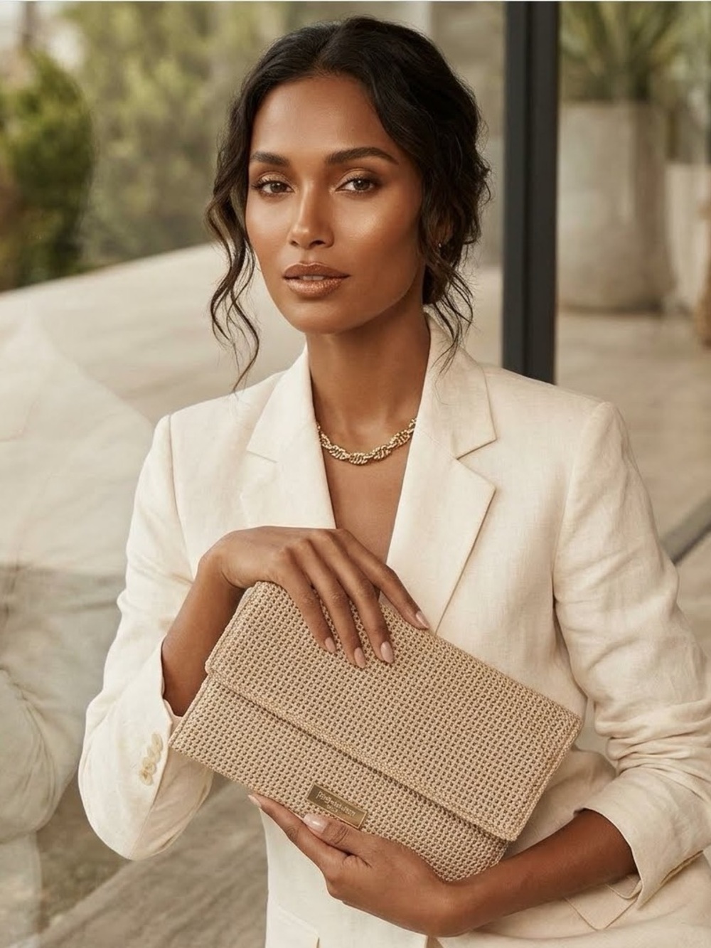 Yves Saint Laurent Beauté YSL Clutch in Woven Beige Raffia
